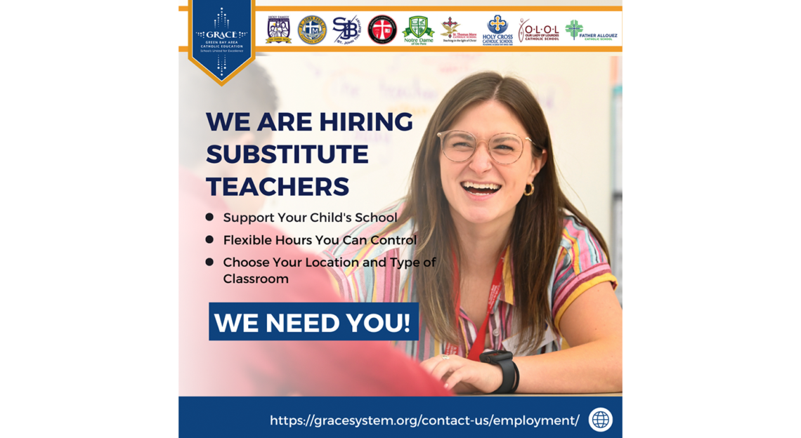 Substitute Teachers Needed at GRACE Schools St Thomas More
